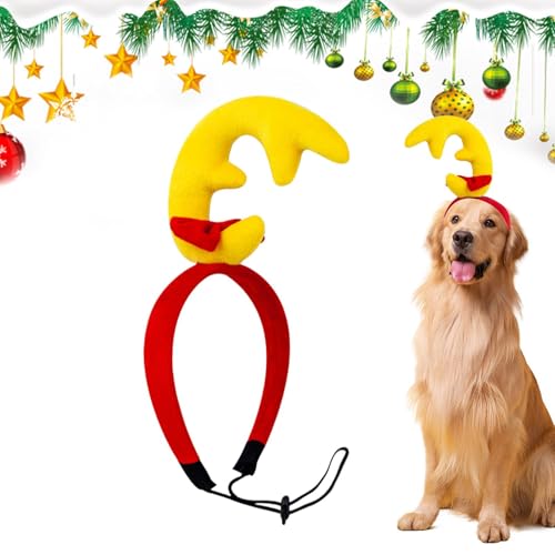 Vjeybv Hundegeweih Stirnband - Cartoon Weihnachten Hund Stirnband - Hirschhorn Dekoration mit verstellbarem Gummiband für kleine mittelgroße Hunde Welpen von Vjeybv