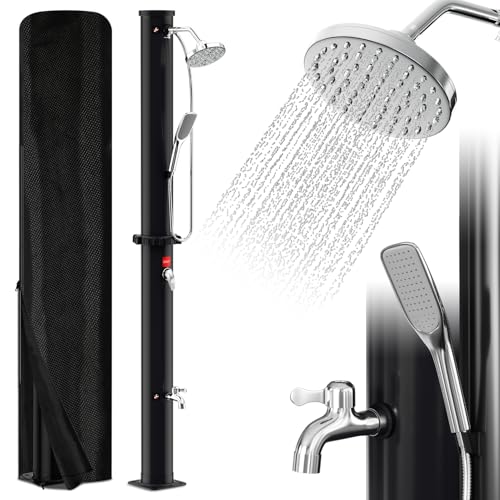 Vkechh 20L Solardusche | Einstellbar Regenduschkopf | Wasserhahn | Handbrause | Max. 60℃ | Ohne Stromanschluss | Mit Schutzhaube | Schwarz von Vkechh