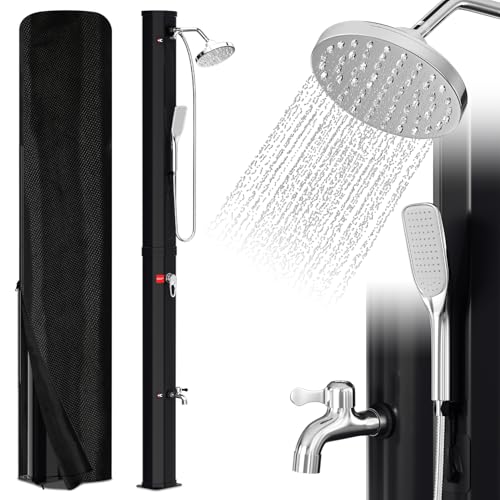 Vkechh 35L Solardusche | Einstellbar Regenduschkopf | Wasserhahn | handbrause | Max. 60℃ | Ohne Stromanschluss | Mit Schutzhaube-Ablassschraube | Schwarz von Vkechh