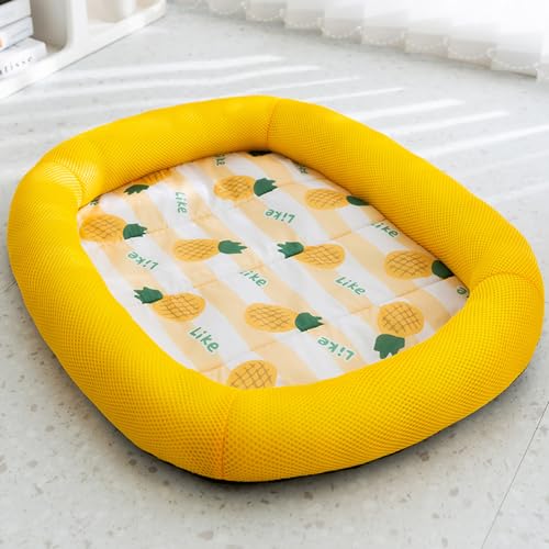 Vllcsla Hundebett Große Waschbare Ovale Sommer Hundekühlbett, S/M/L/XL Haustierbett kühl im Sommer, Grün/Orange/Blau von Vllcsla