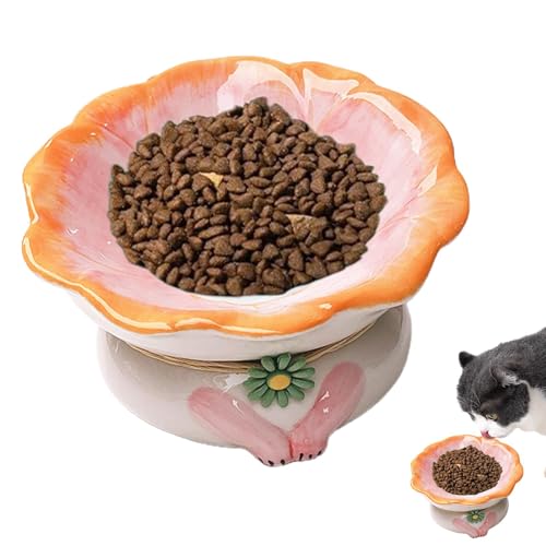 Vllold Erhöhte Keramik-Katzennäpfe – Keramik-Katzenfutter-Wassernapf in Blumenform | Katzen-Futternäpfe mit rutschfester Unterseite, geneigter flacher Haustier-Futterspender für Indoor-Katzen von Vllold