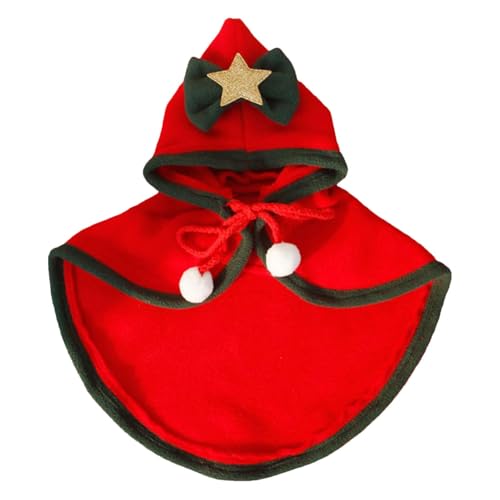 Vllold Katzen-Weihnachtsoutfit | Weihnachtsumhang mit Kapuze – warme Kleidung mit Sternschleife und Pompons für Katzen und Welpen, Neujahrspartys, Cosplay von Vllold