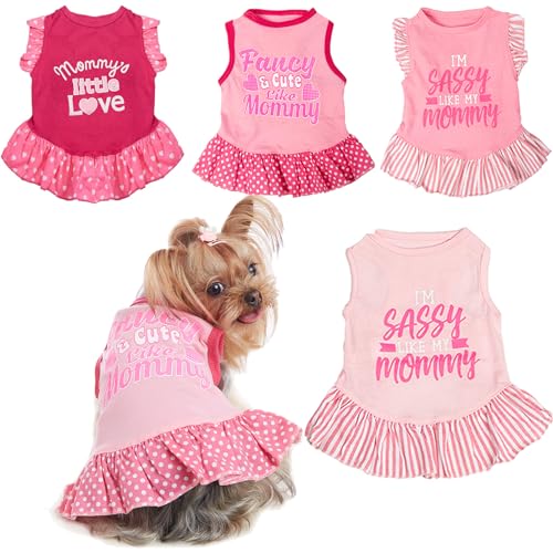 Vlony 4 Stück Hundekleid Hund Sommerkleid Bedrucktes Hundehemd mit Rüschen Kleid Hundekleidung für kleine Hunde Mädchen Sommer (Medium) von Vlony