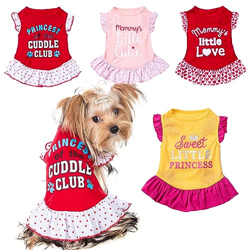 Vlony 4 Stücke Hundekleid Hund Sommerkleid Bedrucktes Hundeshirt mit Rüschen Kleid Hundekleidung für kleine Hunde Mädchen Summe (A, Medium) von Vlony