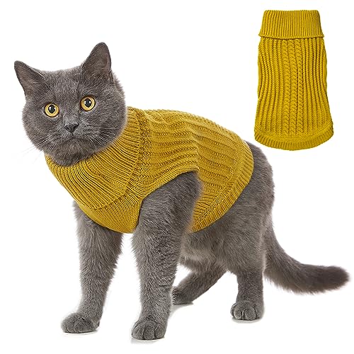 Vlony Katzenkleidung, 7 Farben, Katzenpullover für Katzen oder kleine Hunde, kaltes Wetter, Katzenkleidung, Pullover, dehnbar, einfach anzuziehen, Gelb, Größe XS von Vlony