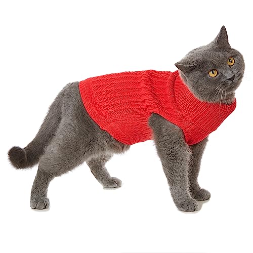 Vlony Katzenkleidung, Katzenpullover für Katzen oder kleine Hunde, kaltes Wetter, Katzenkleidung, Pullover, dehnbar, einfach anzuziehen, 7 Farben, Rot, Größe XS von Vlony