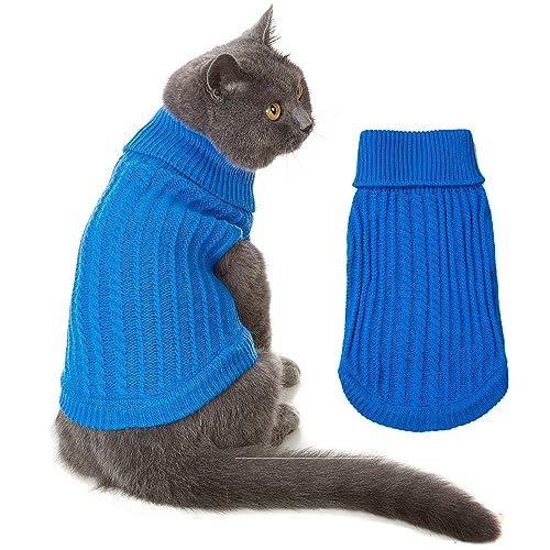 Vlony Katzenpullover für Katzen oder kleine Hunde, 7 Farben, für kaltes Wetter, dehnbar, einfach anzuziehen, Blau, Größe S von Vlony