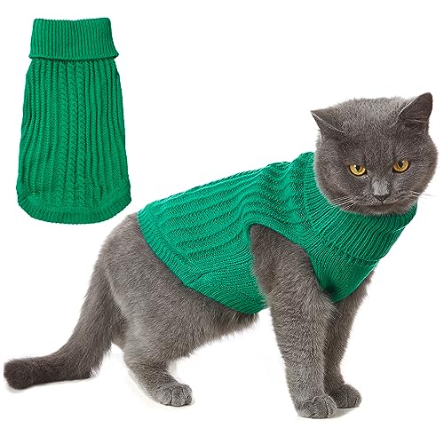 Vlony Katzenpullover für Katzen oder kleine Hunde, 7 Farben, für kaltes Wetter, dehnbar, einfach anzuziehen, Grün, Größe L von Vlony