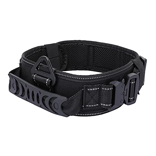 Vmokki Gepolstertes Hundehalsband 7cm Breit mit Zwei Schnalle, Kontrollgriff Taktisch Verstellbar Hunde Halsband für Große Hunde (Reflektierend Schwarz) von Vmokki