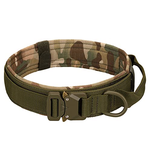 Vmokki Hundehalsband Gepolstert Taktisch mit Metallschnalle Griff Verstellbar Halsband für Welpen Mittlere Große Hunde Training Jagd Outdoor (L, Grün) von Vmokki