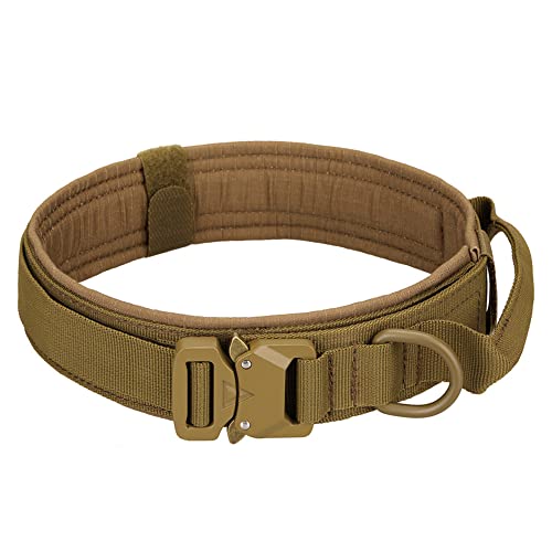 Vmokki Hundehalsband Gepolstert Taktisch mit Metallschnalle Griff Verstellbar Halsband für Welpen Mittlere Große Hunde Training Jagd Outdoor (L, Khaki) von Vmokki