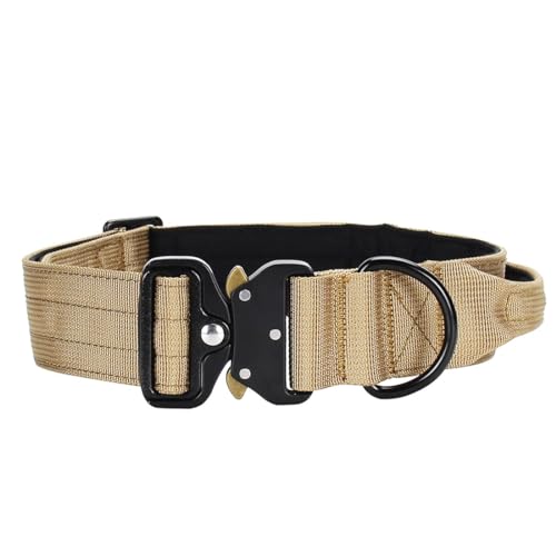 Vmokki Hundehalsband mit Metallschnalle Griff Verstellbar Weich Gepolstert Nylon für Welpen Mittlere Große Hunde (Khaki, L) von Vmokki