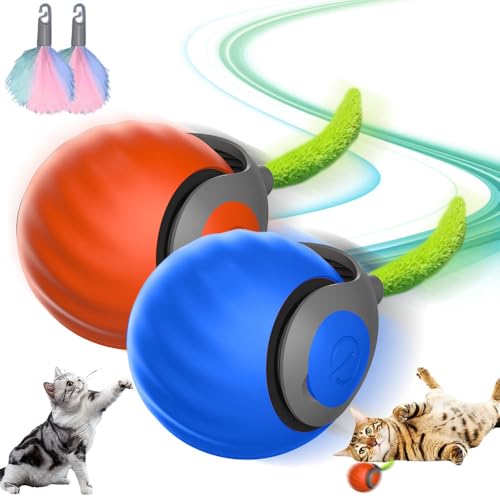 Vmxlso 2 Stück Interaktives Katzenspielzeug Ball, 2025 Neu Magic Ball Hund, Interaktives Hundespielzeug Ball, Katzenball Elektrisch mit Ersatzschwanz, Interaktiver Spielball für Katzen (Blau+Orange) von Vmxlso