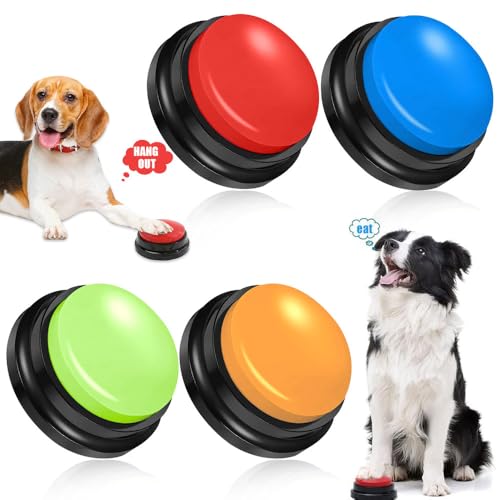 Vmxlso 4 Stück Hunde Buzzer mit Aufnahmefunktion, Hunde Buzzer mit Sound, 30 Sekunden Aufnahme Buzzer Hund, Answer Buzzers Hund, Hunde Buttons zum Sprechen, Hund Aufnahmefähige Tasten für Interaktion von Vmxlso