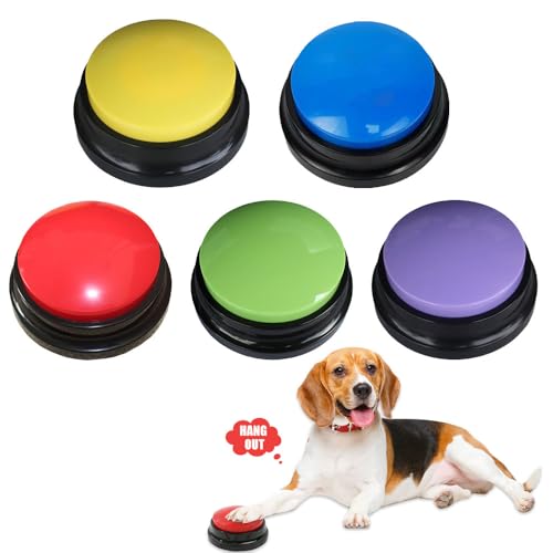 Vmxlso Buzzer mit Aufnahmefunktion, 5 Stück Buzzer Hund, Buzzer mit Sound, 30 Sekunden Sprachaufzeichnungstaste, Hunde Buttons Zum Sprechen, Dog Buttons, Hunde Sprechen Knöpfe Für Hund Interaktion von Vmxlso