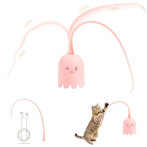 Vmxlso Katzenspielzeug mit Automatischer Teaser Silikonschwanz, Katzenspielzeug Elektrisch mit USB Aufladbar, Katzenspielzeug Selbstbeschäftigung, Interaktives Katzenspielzeug für Hauskatzen (Pink) von Vmxlso