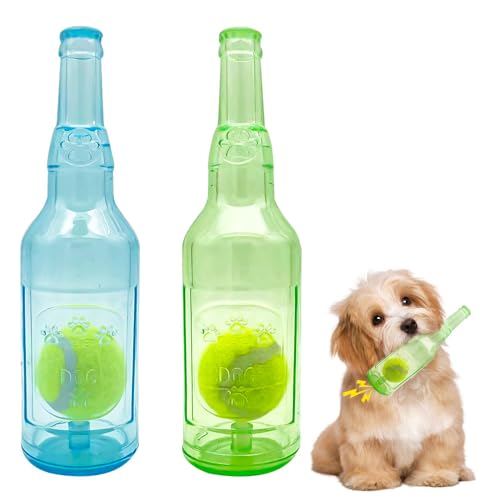 Vmxlso Quietschendes Hundespielzeug in Flasche, Hundespielzeug, unzerstörbar, interaktives Hundespielzeug für kleine Hunde, Quietschspielzeug, Kauspielzeug für Hunde mit Tennisball, Kauspielzeug für von Vmxlso