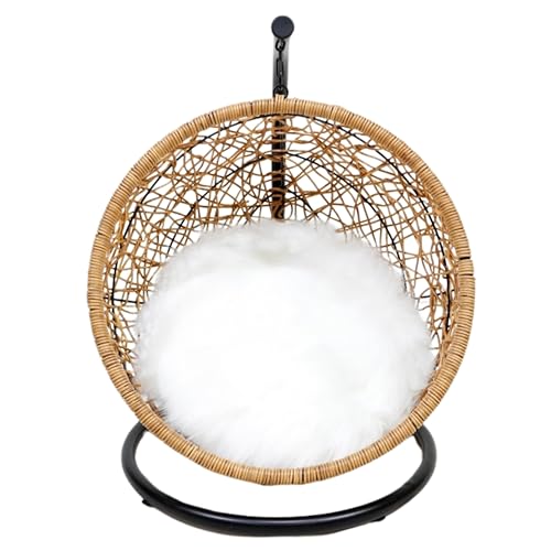 Vniture Poly Rattan Haustier-Schaukelstuhl – Erhöhtes Katzenbett Fuzzy Katzenbett mit stilvollem Eisenrahmen, bequemes hängendes Katzenbett für Katzen, Katzenbetten für Indoor-Katzen und kleine Hunde von Vniture