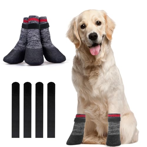 Voarge 4 Stück Hundesocken mit rutschfesten, Socken für Hunde Verstellbarer, wasserdichte Antirutschsocken für kleine, mittlere und große Hunde, L von Voarge