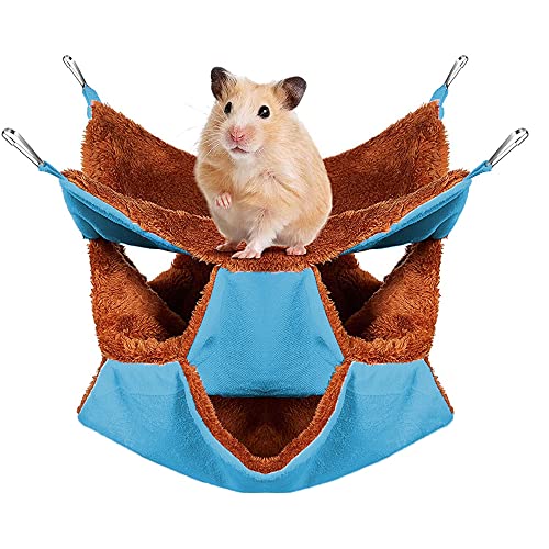 Voarge Hängematte für Haustiere, Hamster, doppellagig, für Haustiere, Hängematte, für Papagei oder Zucker, Schieber, Eisen, Ratten, Blau von Voarge