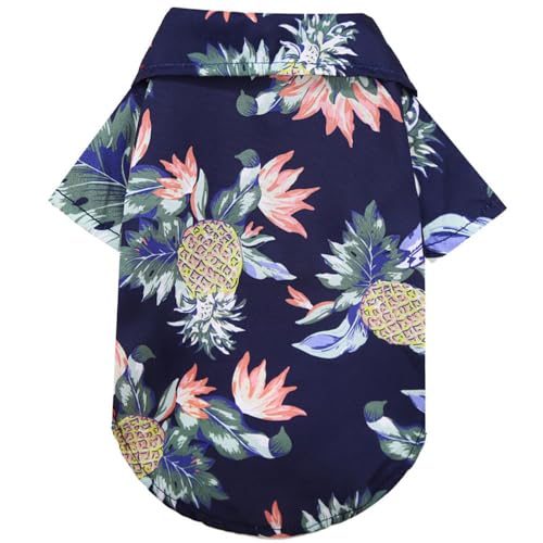 Voarge Haustier-Poloshirt,Hawaiian Style Floral Hundeshirt Bedruckte T-Shirts,Stylisches atmungsaktives Hundesommer-T-Shirt für kleine bis mittlere Hunde Katzen Ananas-Navy, 2XL von Voarge