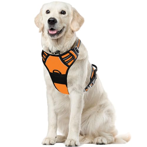 Voarge Hundegeschirr Grosse Hunde, Anti Zug Geschirr Hund mit Kontrolle, Verstellbare Weste Hundegeschirre, mit einfach zu bedienendem Griff für Training oder Spaziergänge (Orange, XL) von Voarge