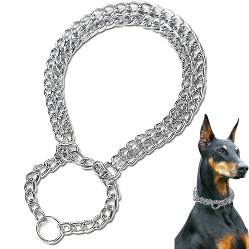 Voarge Hundehalskette aus rostfreiem Edelstahl, Kettenwürger zweireihig Chrom, ideal für kurzhaar Rassen,50cm von Voarge