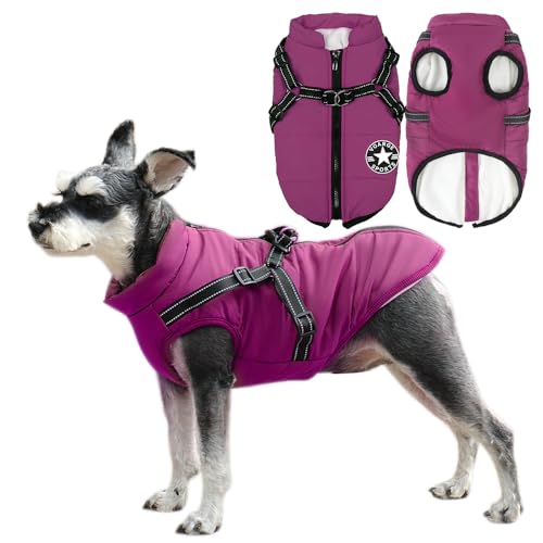 Voarge Hundejacke Winterweste Jacken, Hundemantel mit Geschirr für Kleine Hunde Hundemantel Wasserdicht Maschinen Waschbarer Reflektierender Streifen Design Haltbarer D-Ring (5XL,Lila) von Voarge