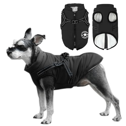 Voarge Hundejacke Winterweste Jacken, Hundemantel mit Geschirr für Kleine Hunde Hundemantel Wasserdicht Maschinen Waschbarer Reflektierender Streifen Design Haltbarer D-Ring (5XL,Schwarz) von Voarge