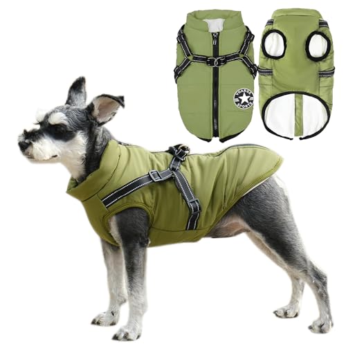 Voarge Hundejacke Winterweste Jacken, Hundemantel mit Geschirr für Kleine Hunde Hundemantel Wasserdicht Maschinen Waschbarer Reflektierender Streifen Design Haltbarer D-Ring (L, Grün) von Voarge