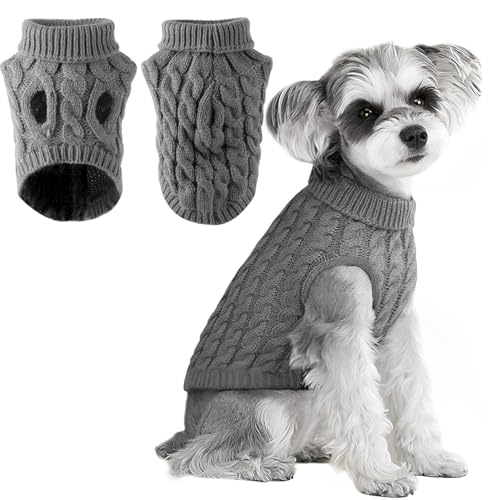 Voarge Hundepullover, Strickpullover, warmer Pullover, Strickpullover, Outwear, Winterkleidung für Hunde, Größe Französische Bulldogge, Chihuahua, Mantel Dackel, Kleidung (Grau, S) von Voarge