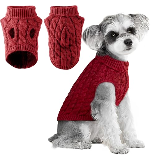 Voarge Hundepullover, Strickpullover, warmer Pullover, Strickpullover, Outwear, Winterkleidung für Hunde, Größe Französische Bulldogge, Chihuahua, Mantel Dackel, Kleidung (Rot, S) von Voarge