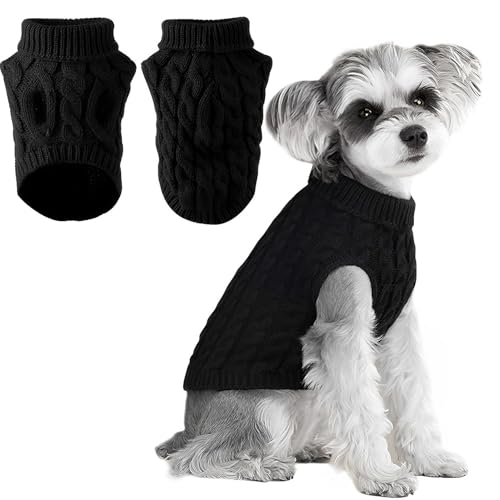 Voarge Hundepullover, Strickpullover, warmer Pullover, Strickpullover, Outwear, Winterkleidung für Hunde, Größe Französische Bulldogge, Chihuahua, Mantel Dackel, Kleidung (Schwarz, L) von Voarge