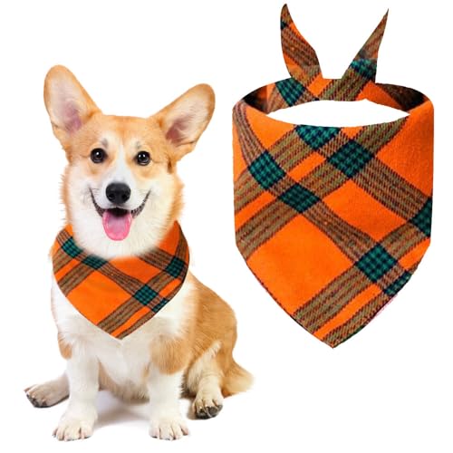 Voarge Hundeschal,Klassisches Kariertes Hundehalstuch, Bandana für Hund,Waschbare Halsdreiecke für Kleine Mittlere und Große Hunde Katzen (Orange Kariertes Halstuch, L) von Voarge