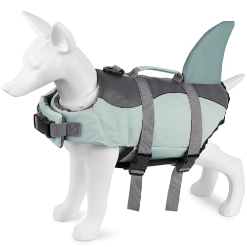 Voarge Hundeschwimmweste für Haie, Hundeschwimmweste für Haie mit Griff und Reflektor, Sicherheitsweste für Haustiere Hundeschwimmweste (Grau, XL) von Voarge