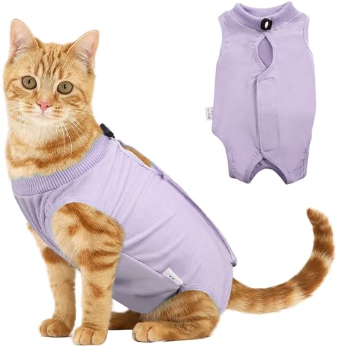 Voarge Recovery Suit Katze, Katzenbody Nach Op Anti-leckende, Verhindern Lecken Nach der Operation Tragen Weaning und Warmhalte Recovery Tuch Anzug für Katzen Hunde (L, Lila) von Voarge