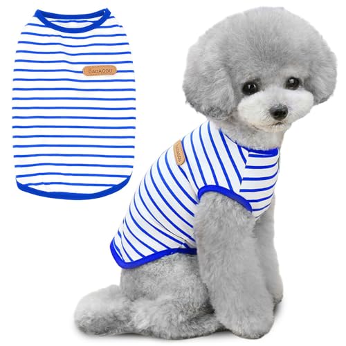 Voarge T-Shirt mit Hundestreifen,Sommer-Hunde-Shirts, Weiche Baumwolle Welpen Kleidung Haustier Tank Top Chihuahua Basic Tee Shirt Bekleidung für kleine mittelgroße Hundekatze Kleidung (Blau, M) von Voarge