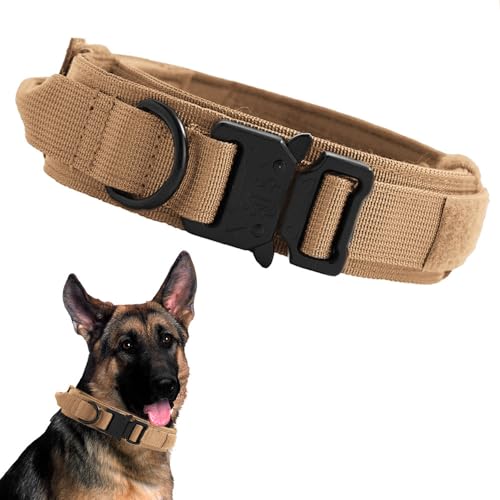 Voarge Taktisches Hundehalsband,Hundehalsband Verstellbar mit Kontrollgriff, Gepolstertes Nylon Hunde Halsband,Metallschnalle, für Mittlere Große Hunde Jagd Training Outdoor (Braun, M) von Voarge