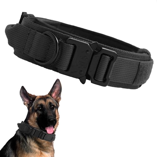 Voarge Taktisches Hundehalsband,Hundehalsband Verstellbar mit Kontrollgriff, Gepolstertes Nylon Hunde Halsband,Metallschnalle, für Mittlere Große Hunde Jagd Training Outdoor (Schwarz, M) von Voarge