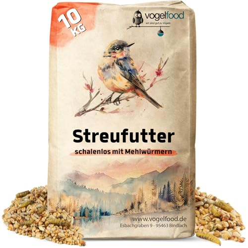 10 kg Streufutter ohne Schalen mit Mehlwürmern für Wildvögel von Vogelfood wir sind gut zu Vögeln