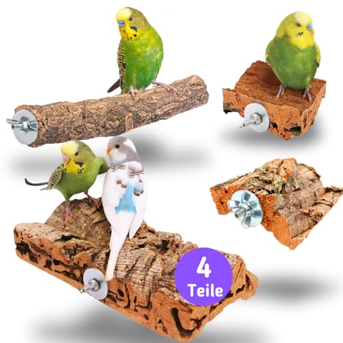 Vogelgaleria® Kork für Vögel 4-teiliges Set großes Korksitzbrett, Korksitzstange 20cm, 2X Korkpicksteine Korkzubehör Wellensittich Vogelzubehör von Vogelgaleria