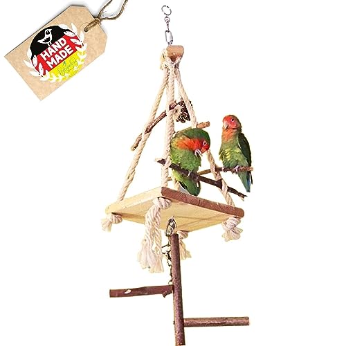 Vogelgaleria® Vogelspielplatz für Wellensittich Nymphensittich Naturholz Spielplatz zum Aufhängen Vogelschaukel von Vogelgaleria