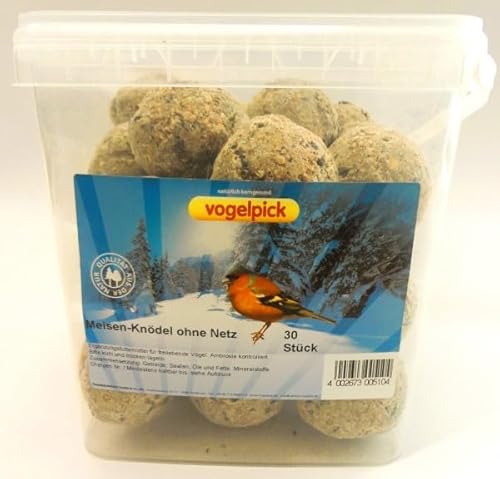 Vogelpick Komplettset für Wintervogelfutter, 30 Meisenknödel im Eimer, je 2,5 kg Fettfutter, Erdnüsse, Streufutter und 2 Pack Meisenringe a 3 Ringen von Vogelpick