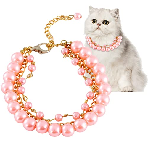 Voiakiu Hundehalsband Mädchen - Verstellbare Halsbänder für Hundeperlen | Katzen-Hochzeitshalsbänder imitierter Perlenhalsriemen für Hunde und Katzen von Voiakiu