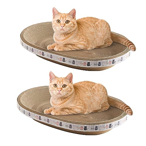 Ovaler Katzenkratzer | Katzenkratzbrett | Katzenkratzmatte | Oval Wellpappe Kratzunterlage | Karton Katzenkratzbett für Indoor Katzen Schlafen von Voihamy