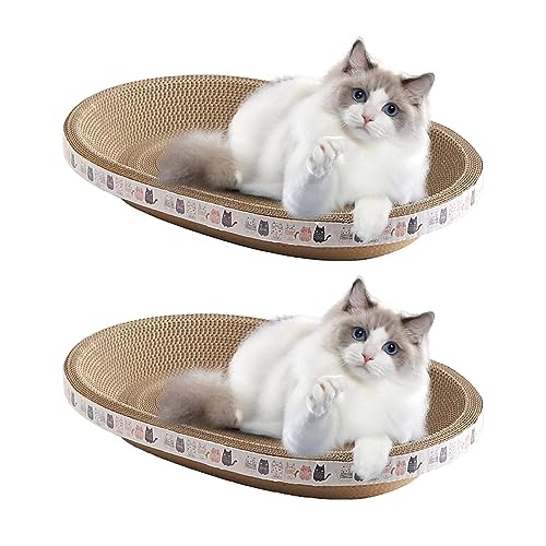 Ovaler Katzenkratzer | Katzenkratzbrett | Katzenkratzmatte | Oval Wellpappe Kratzunterlage | Karton Katzenkratzbett für Indoor Katzen Schlafen von Voihamy