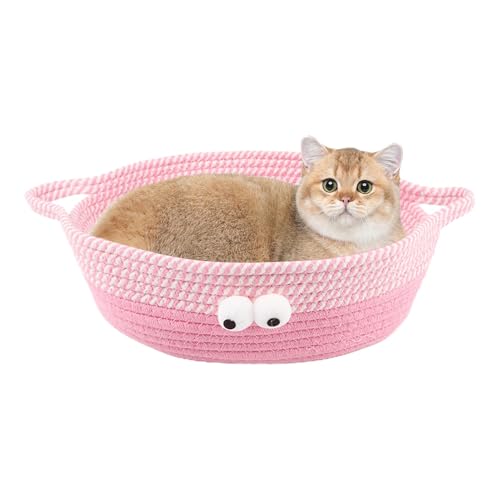 Voihamy Gewebter Katzenbettkorb, gewebtes Katzenbett für Hauskatzen | Einfacher handgewebter Katzenbettkorb | Waschbare Nestbetten für kleine Hunde, Katzenhängematten, einfacher handgewebter Korb, von Voihamy