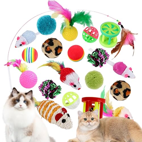 Voihamy Katzenspielzeug, Katzenspielzeug, Katzenspielzeug - 20-teiliges interaktives Katzenspielzeug-Set | Multifunktionales lustiges Katzenspielzeug für draußen, zu Hause, im Park und im Garten von Voihamy