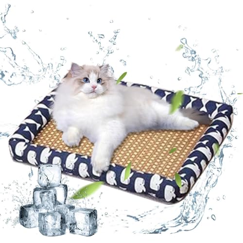 Voihamy Sommerschlafbett für Haustiere, kühlendes Haustierbett,Haustiere Sommer-Eismatten | Tragbare kühlende Katzen-Rattanmatte, Haustierbett-Kistenmatte für kleine Hunde, Haustiere, Katzen von Voihamy