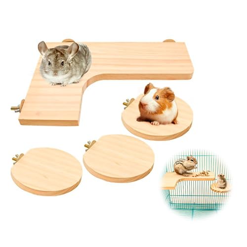 Vokowin 4 stücke Hamster Holz Plattform Regal, Hamster Plattformen L-förmige Große Plattform Naturholz Papagei Runde Stand Board Mäuse Aktivität Pedal Chinchilla Vogelkäfig Zubehör (K277-1) von Vokowin